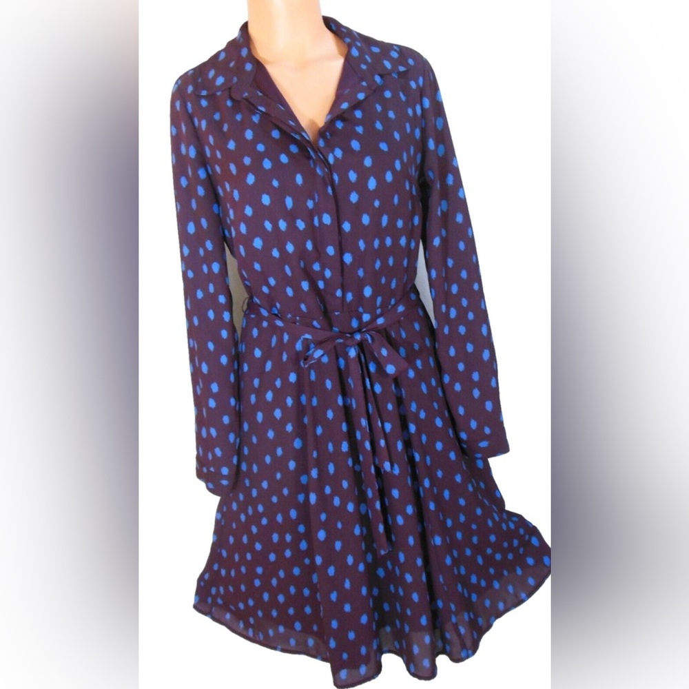 Banana Republic Silky Burgundy & Blue Ikat Print Dress Size 0
